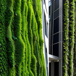 **

A lush vertical garden cascading down the side of a modern building in Madrid, resembling a green waterfall. Various plant species are thriving, showcasing biodiversity in an urban environment.

**