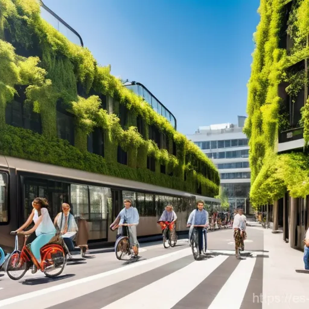 저탄소 도시 개발 사례 - **Prompt 1: Urban Green Mobility in Valencia**
    A vibrant, sun-drenched street scene in Valencia,...