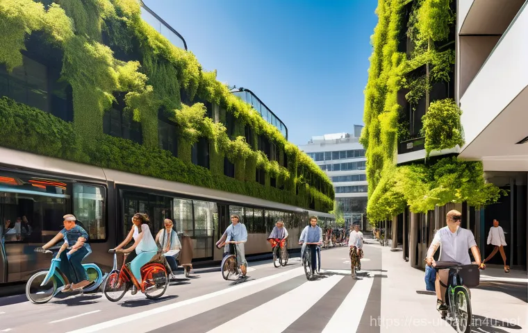 저탄소 도시 개발 사례 - **Prompt 1: Urban Green Mobility in Valencia**
    A vibrant, sun-drenched street scene in Valencia,...