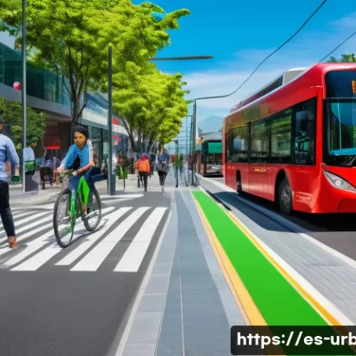Home 32 국제 도시개발 협력 사례 - A vibrant smart city street scene in a Latin American urban setting during daytime, featuring advanc...