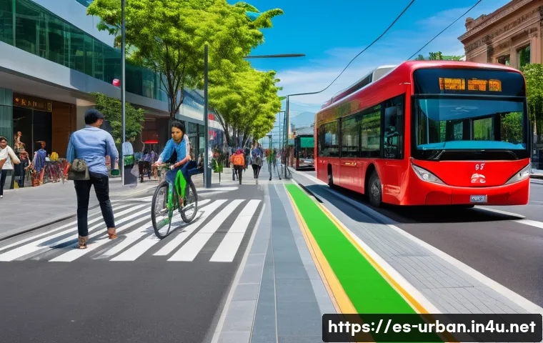 국제 도시개발 협력 사례 - A vibrant smart city street scene in a Latin American urban setting during daytime, featuring advanc...