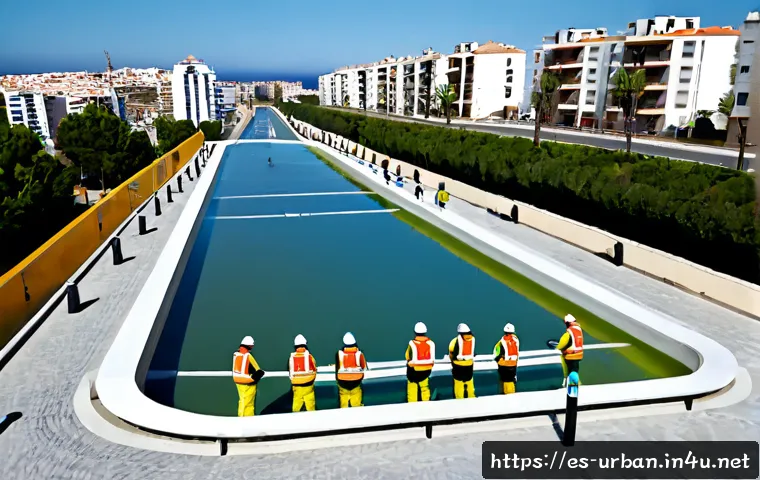 도시방재 계획 - Photorealistic urban disaster prevention planning scene in a modern Spanish coastal city, diverse mu...